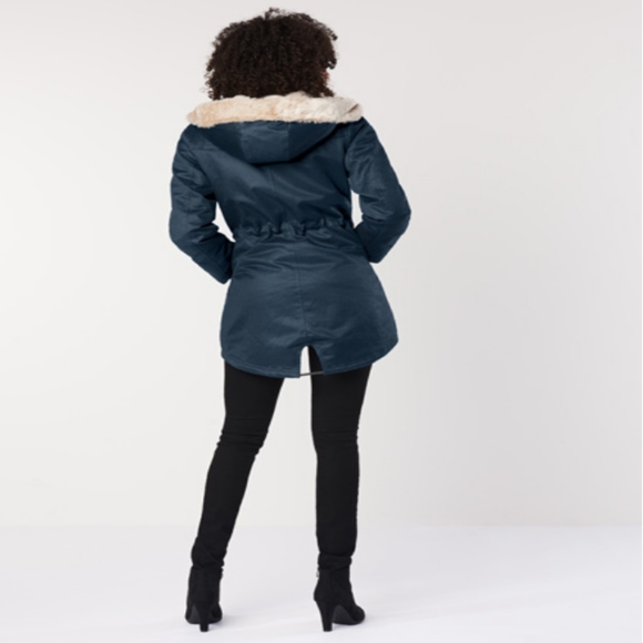 Navy Blue Hemp Hoodlamb Winter Coat - Picture 7 of 8